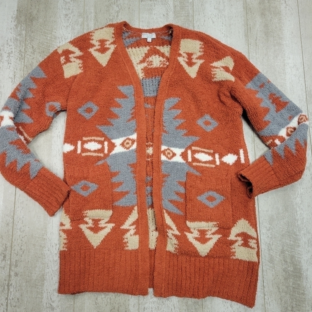 Burnt Orange Warm & Coz Lifestyle Knit Sweater Cardigan Size Large